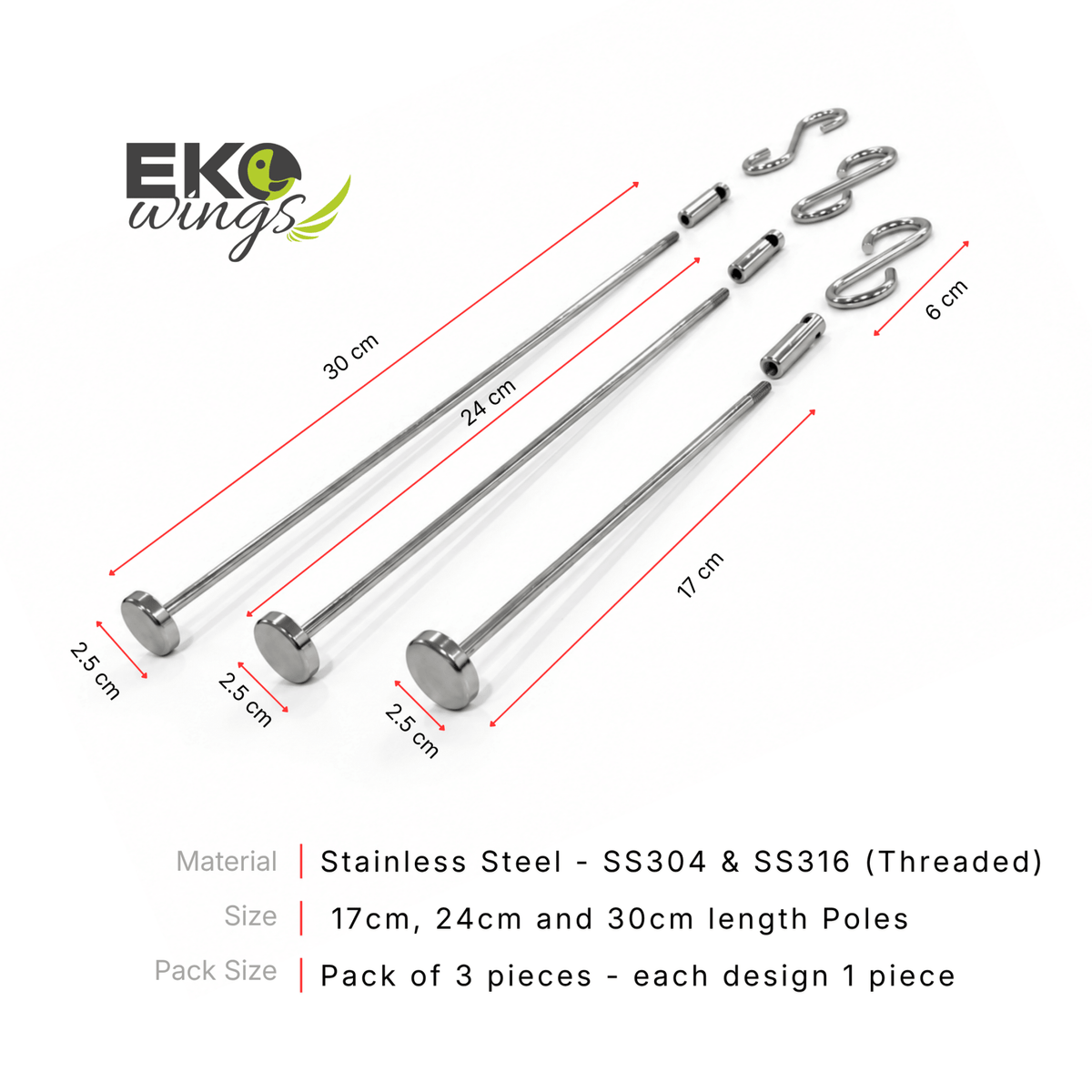 Stainless Steel Threaded Hang Pole Refill (Large) - EKOWINGS