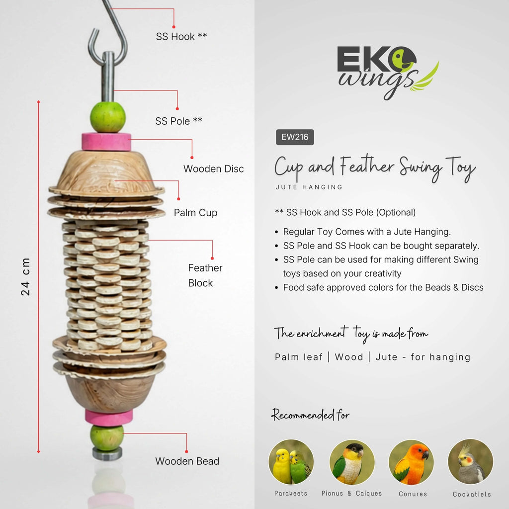 Cup and Feather Swing Toy ( Medium ) - EKOWINGS
